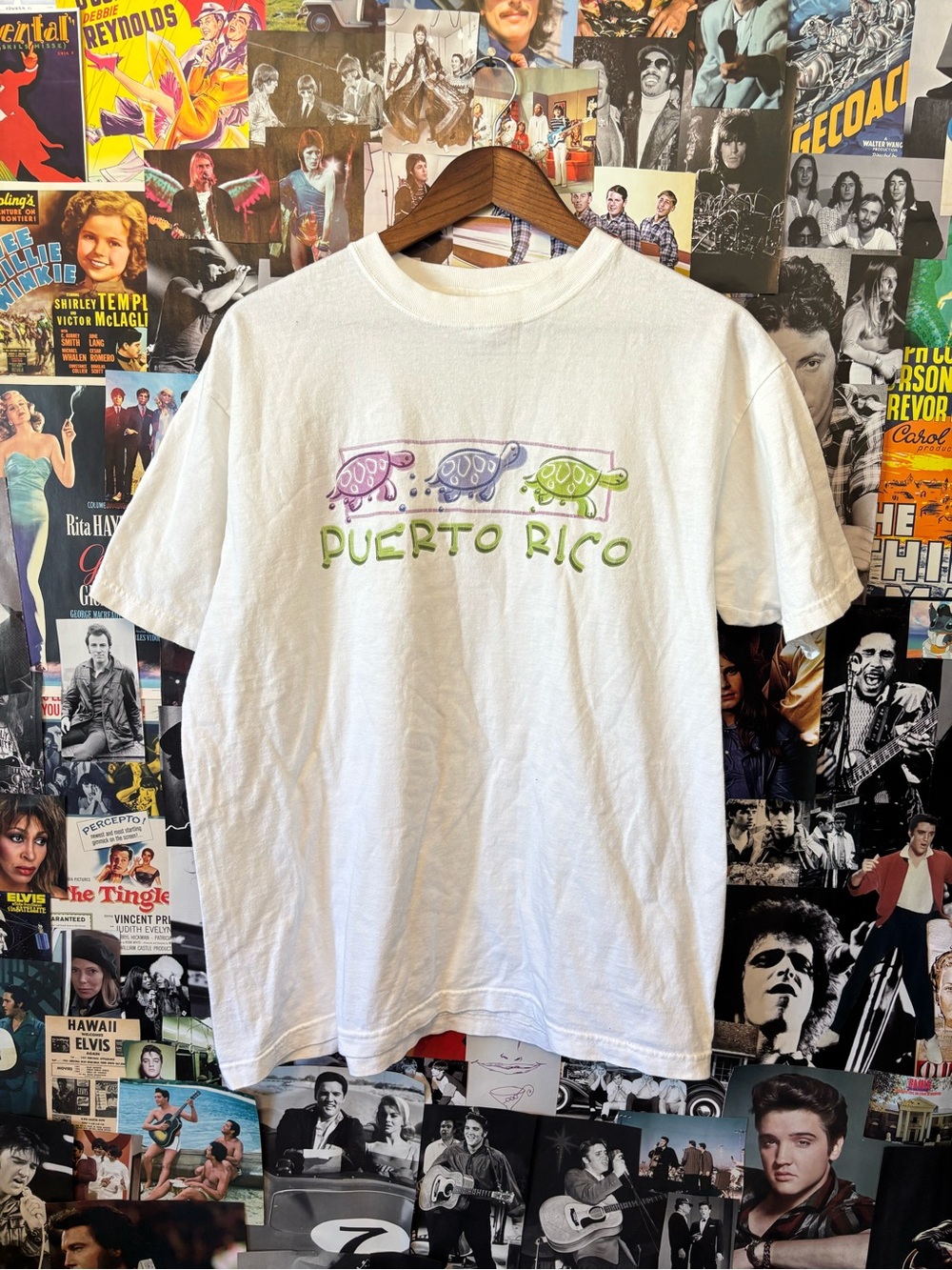 Anvil White Puerto Rico T-Shirt with Purple, Blue & Green Turtles